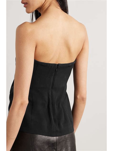 Anine Bing Halle Strapless Pleated Crepe Bustier Top Net A Porter