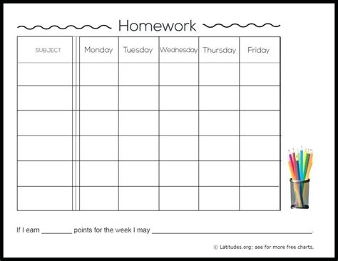 Weekly Homework Assignment Sheet Template Free Pdf Homework Chart