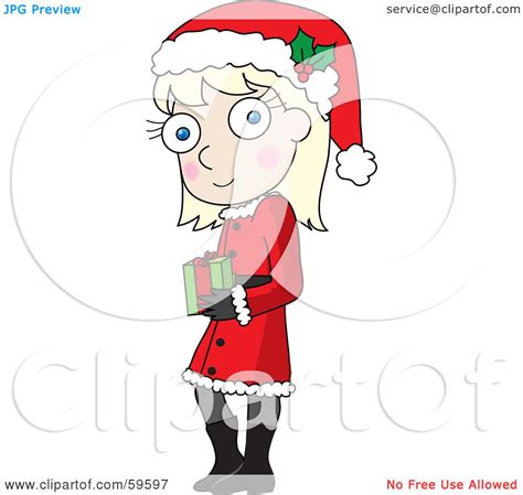 Royalty Free Rf Clipart Illustration Of A Shy Blond Christmas Girl Wearing A Santa Hat And