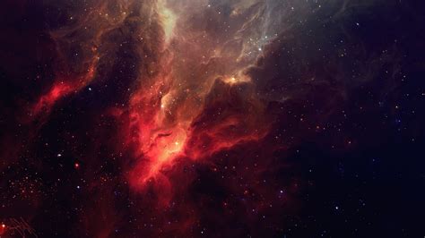 Space Stars Tylercreatesworlds Nebula Space Art Red Digital Art