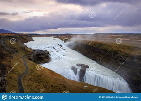 Beautiful Panoramic View Of Gullfoss Waterfallthis Waterfall Very Huge