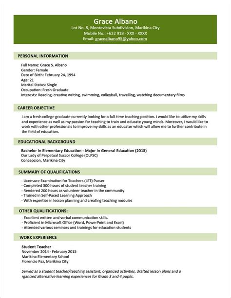 Fresh graduate resume writing & job search guide. Sample resume format for fresh graduates (Two-page format ...