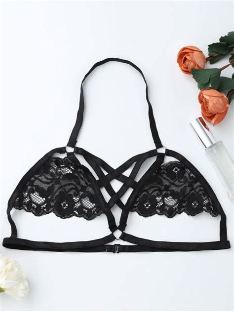[31 Off] 2019 Lace Cut Out Caged Bra In Black Zaful