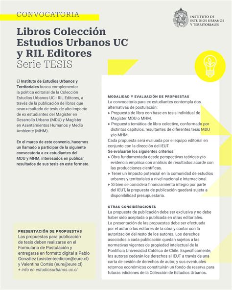 Convocatoria Serie De Tesis Colección De Libros Estudios Urbanos Uc