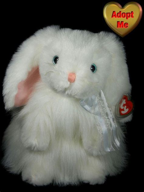 Ty Classic Stuffed Plush Cashmere Angora White Fluffy Bunny Rabbit With