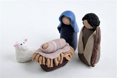 Miniature Clay Nativity Joseph Mary Manger And Lamb Nativity