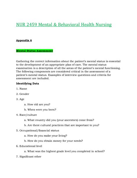 Nur2459 Nur 2459 Mental Status Assessment Latest 2021 2022