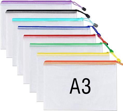 A3 Plastic Wallets 8 Pack Plastic Mesh Zip File Document Foldersa3