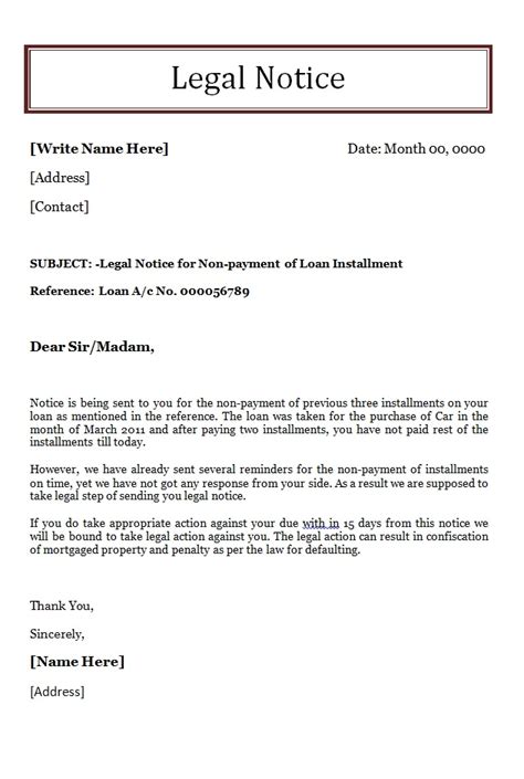 Legal Notice Letter Template Free Letter Templates
