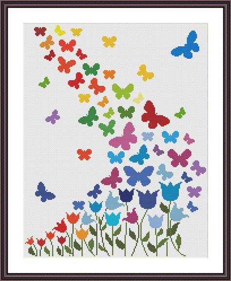Cross Stitch Pattern Pdf Butterflies And Flowers Instant Etsy
