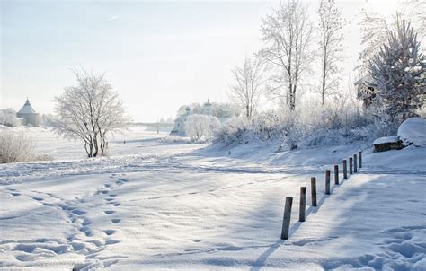 Wallpaper Winter Snow Landscape Traces Nature Beauty Church