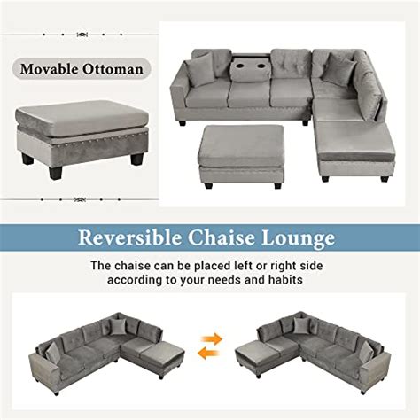 P Purlove Sectional Sofa With Reversible Chaise And 2 Pillows L Shaped