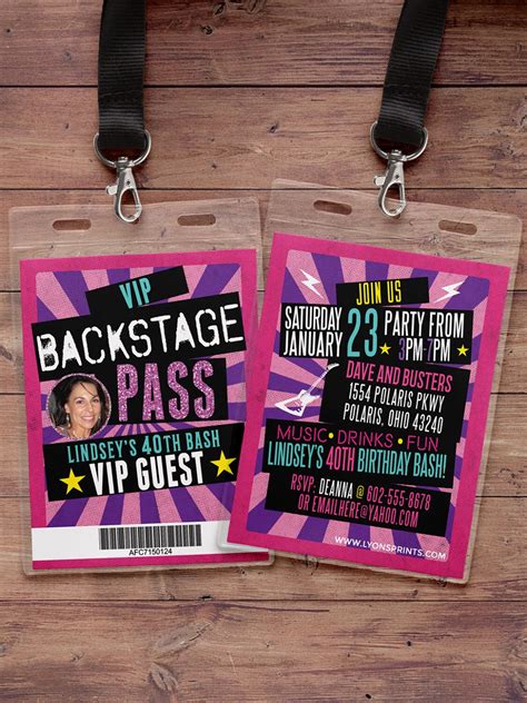 Vip Pass Backstage Pass Concert Ticket Birthday Invitation 40th 30th 21st 50th Party