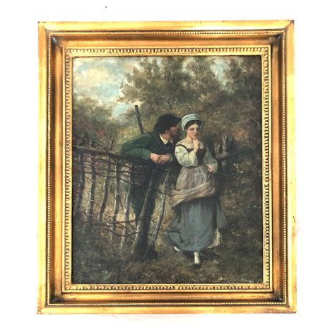 19th Century European Painting Oil On Canvas “lovers” C 1870 1850