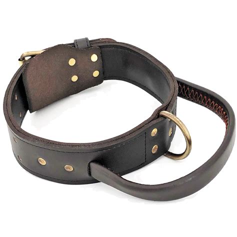 Genuine Real Leather Dog Collar With Handle 17 Width Heavy Duty For