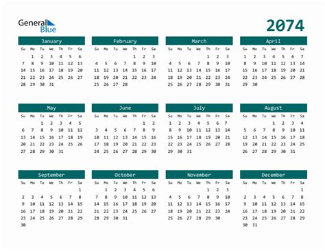 Free 2074 Calendars In Pdf Word Excel