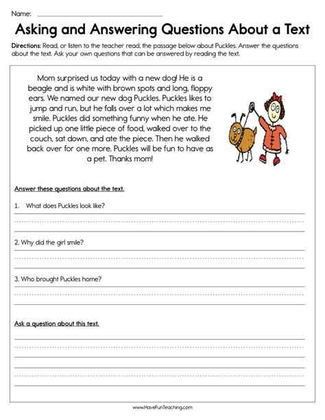 Asking And Answering Questions About A Text Worksheet Reading