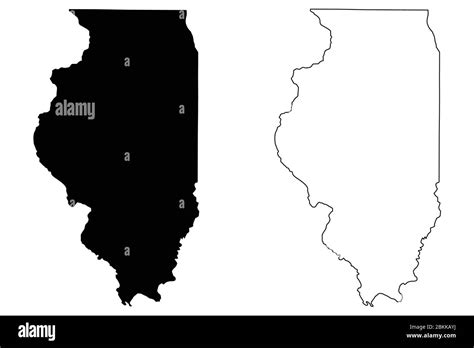 Illinois Il State Maps Black Silhouette And Outline Isolated On A