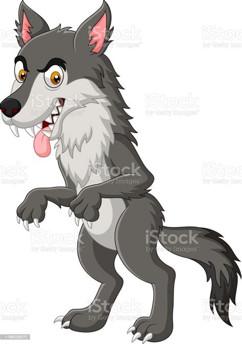 Cartoon Angry Wolf Isolated On White Background Stock
