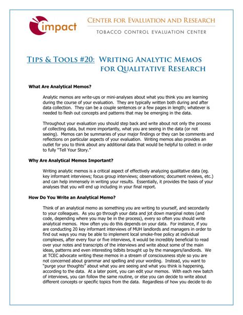 tips and tools 20 writing analytic memos for qualitative research