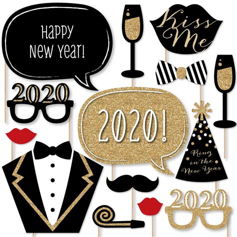 New Years Eve Party Gold 2020 New Year S Photo Booth Props Kit 20 Count