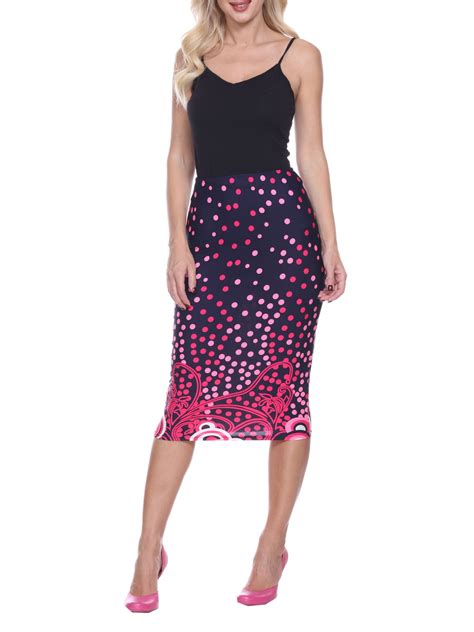 Womens Polka Dot Printed Pencil Midi Skirt