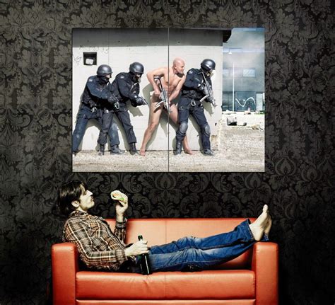 Swat Police Naked Man Cool Huge X Print Poster