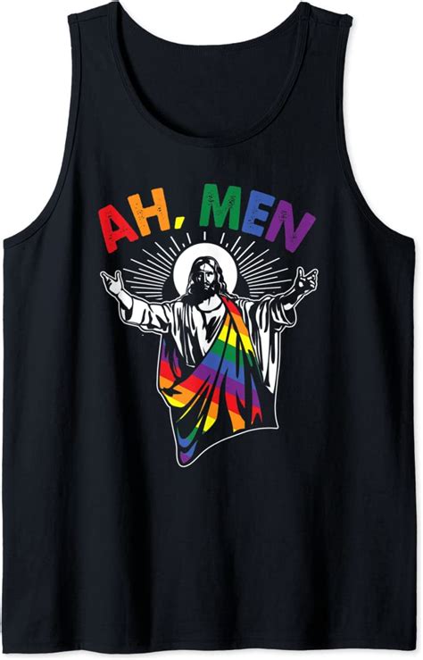 Amazon Com Ah Men Funny Lgbt Gay Pride Jesus Rainbow Flag Christian Tank Top Clothing Shoes