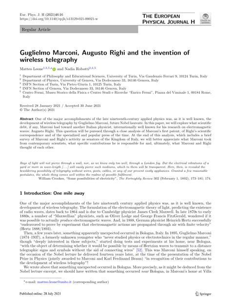 Pdf Guglielmo Marconi Augusto Righi And The Invention Of Wireless Telegraphy