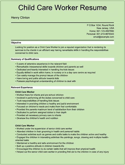 To help you, we've put created an example of cv for someone with little work experience. 46 Lovely Child Care Resume Template in 2020 (With images ...