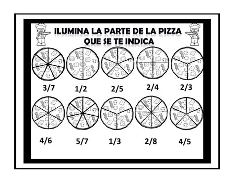 Las Fracciones De Las Pizzas En Blanco Y Negro Para Colorear Con