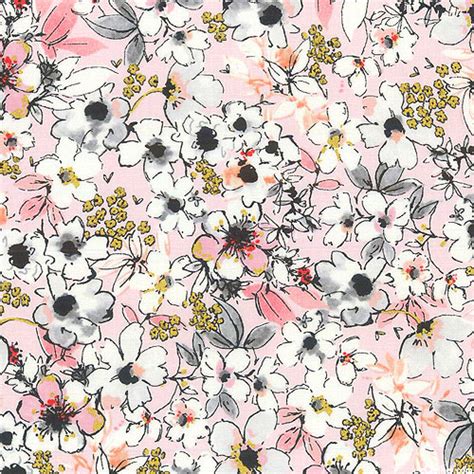 Kaufman Fabrics Rosette Flower Mosaic Powder Pink Gold