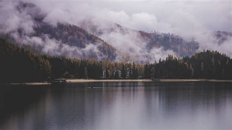 Lake Trees Mountains Shore Fog Landscape 4k Hd Wallpaper