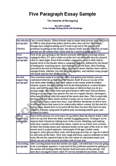 5 Paragraph Essay Example Esl Worksheet By Rakham