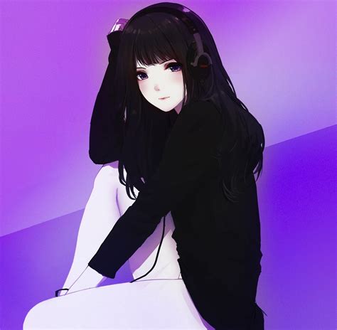 Desktop Wallpaper Headphone Cute Anime Girl Black Hoodie Hd Image Picture Background C095a4
