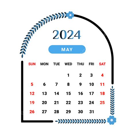 Calendario Del Mes De Mayo De 2024 Con Diseño Floral Negro Y Azul Cielo