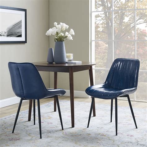 Art Leon Mid Century Dining Chair Faux Leather Side Chair Set Of 2blue