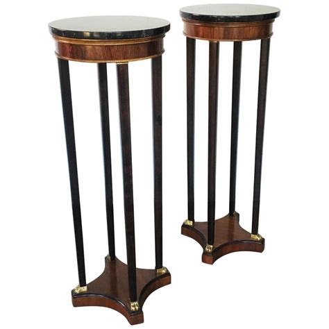 Pair Of Italian Rosewood And Marble Pedestals Or Plant Stands Display