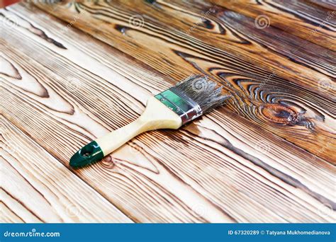 Painting Natural Wood With Paint Brush Stock Image Image Of