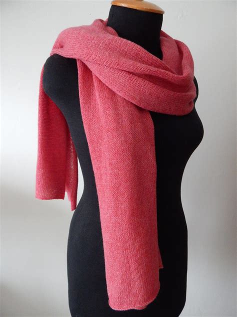 knitted merino coral scarf pink wool scarf women s etsy
