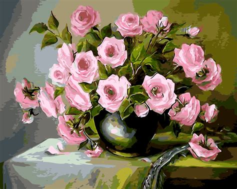 Acrylic Paint By Numbers Kit Canvas 5040cm 8054 Pink Flowers Diyoz