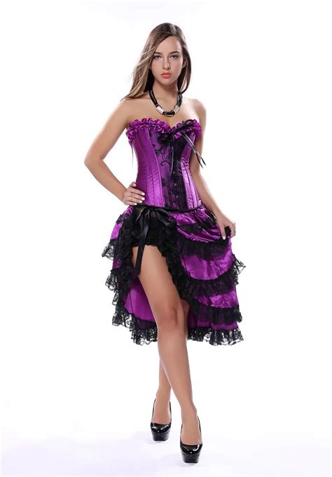 caudatus steampunk purple corset dresses sexy corselet with skirts gothic women waist trainer