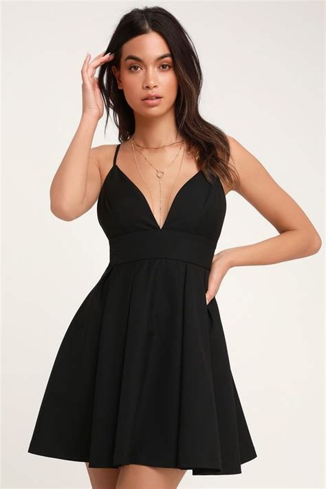 Here For The Party Black Sleeveless Skater Dress Cute Black Dress