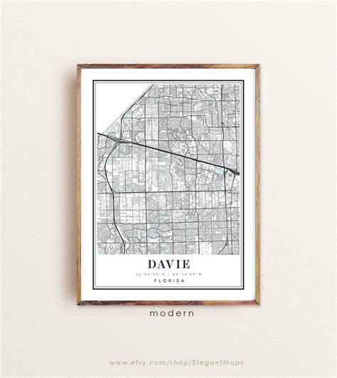 Davie Florida Map Davie Fl Map Davie City Map Davie Print Etsy