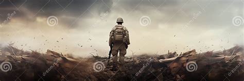 Soldier Overlooking Battle Aftermath Generative Ai Stock Illustration
