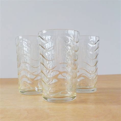 Vintage Clear Drinking Glass With Waves Trio Drinking Glass Glass Vintage