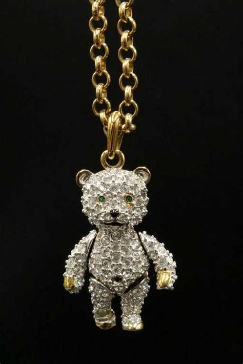Swarovski Crystal Gold Tone Teddy Bear Pendant W