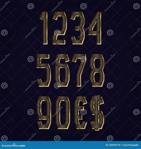Golden Striped Numbers With Currency Signs Of American Dollar And Euro