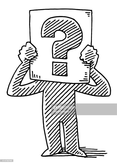 Cartoon Man Holding Sign Question Mark Drawing High Res Vector Graphic