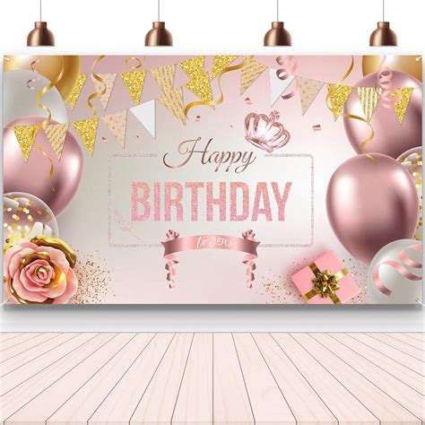 Buy Enjoyfun Happy Birthday Decorations Banner Large Rose Gold Balloons Backdrop Theme For Girl